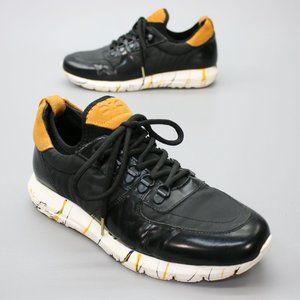 Sabatter Men's 7 Black Leather Gold Casual Lace-up Tennis/gym Shoes Sneakers
